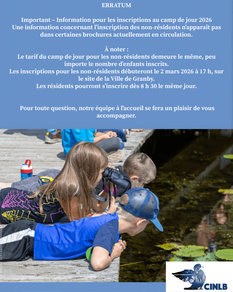 ERRATUM - camp de jour inscription 2026